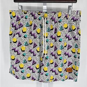 Bronte Mens Sz L Swim Trunks Retro 80s Print Memphis Geometric Swimming
